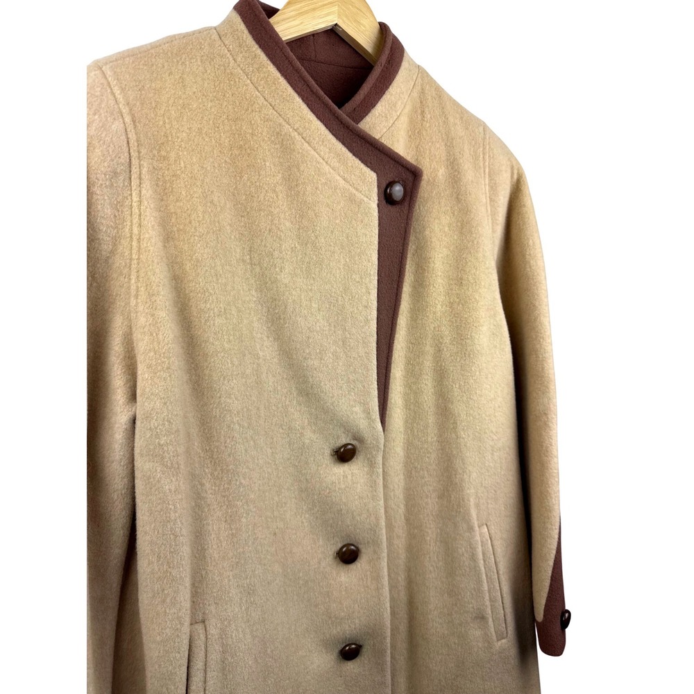 Fashionbilt Casuals Vintage 100% Pure Wool Button Coat Tan Brown - Picture 2 of 8